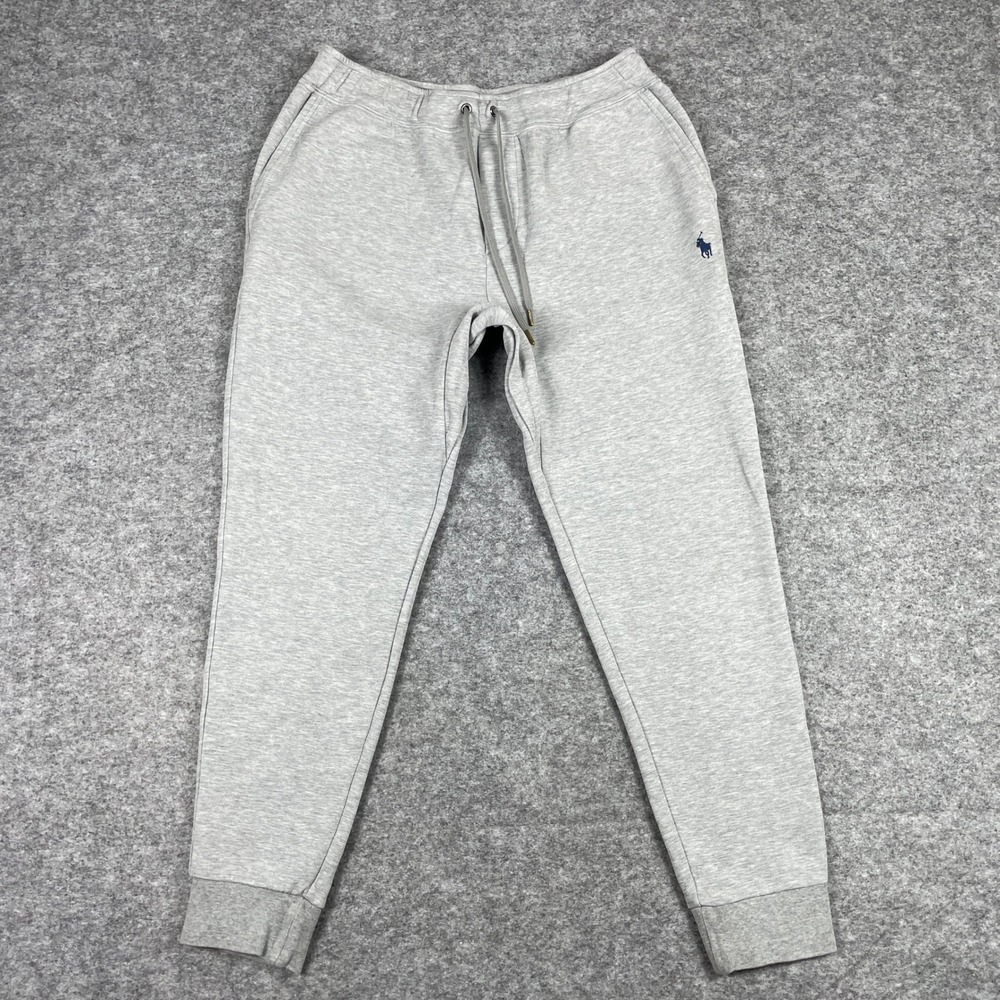 Polo Ralph Lauren Joggers Mens M Grey Fleece Tapered Sweatpants Drawstring Pony